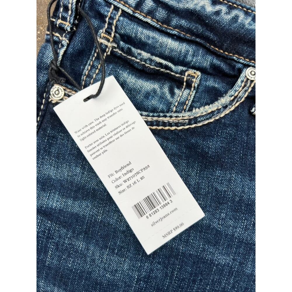 NWT Silver boyfriend high rise boyfriend dark stretch jeans plus size 16x27 - Picture 4 of 5